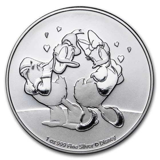2021 1oz Niue $2 NZD Disney Donald & Daisy Duck BU Silver Coin