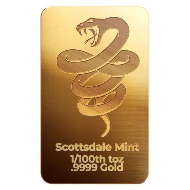 2025 1/100 oz 9999 Fine Gold Bar Scottsdale Lunar Year of The