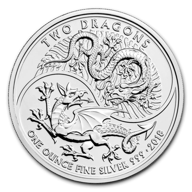 2018 英国 Two Dragons 銀貨 NGC PF70 2018 1 oz £2 GBP UK Silver Two Dragons Coin BU (In Capsule