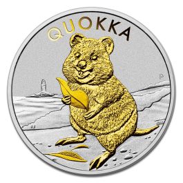 2020 1 oz $1 AUD Australian Silver Quokka Gold Gilded Coin BU